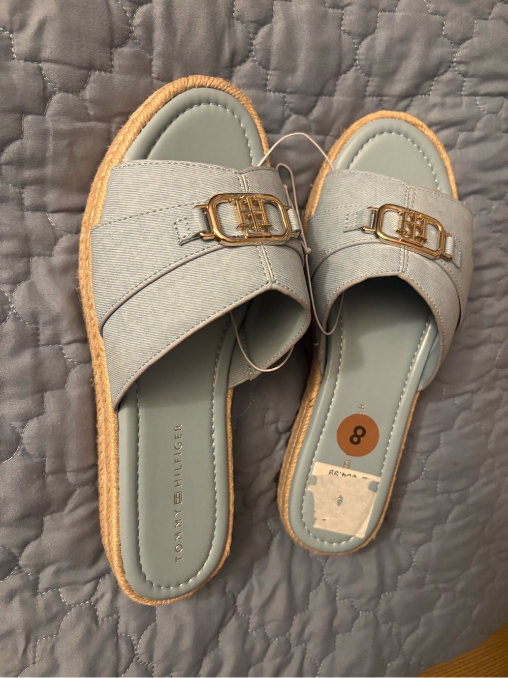 Tommy Hilfiger Light Blue Braided Espadrille Slide Mules